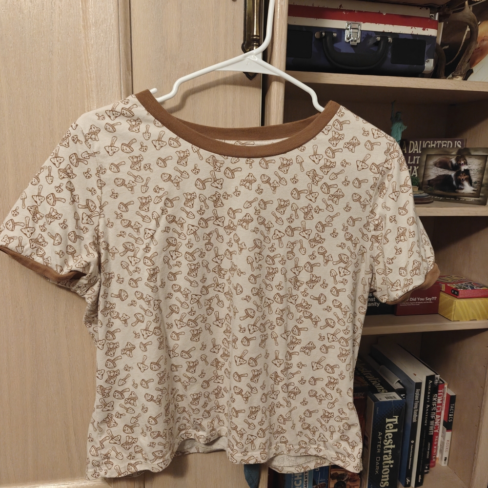 No Boundaries Brown and Cream Mushroom Short Sleeve Top